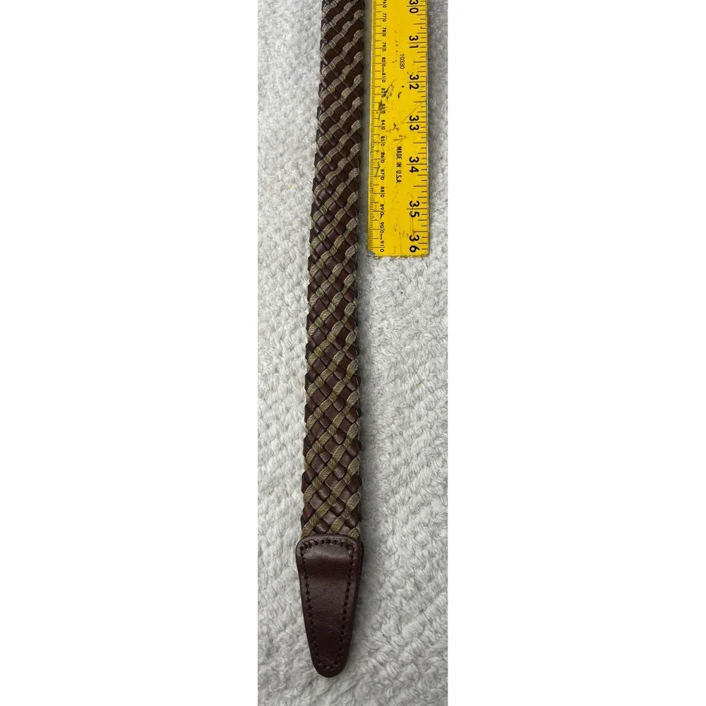 Mens Brown Leather Braided Belt Woven Cord Gold Buckle Size 36 Made in Argentina